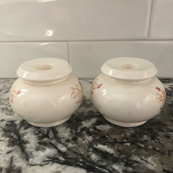 Vintage Hand Painted Ceramic Taper Candleholders Pink Roses by Lasting Products - Picture 6 of 9